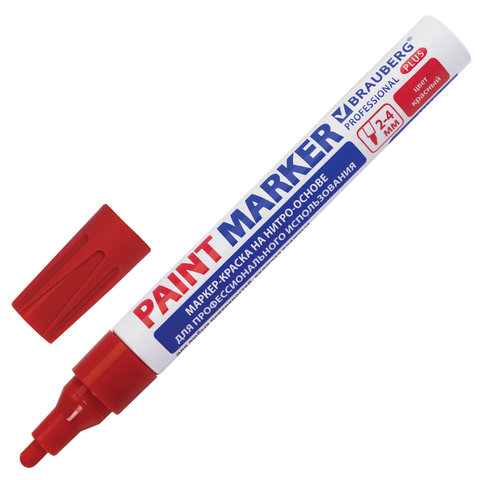 Маркер-краска лаковый BRAUBERG PROFESSIONAL PLUS 4мм. КРАСНЫЙ,БЕЗ КСИЛОЛА, алюминиевый корпус 151446/151980