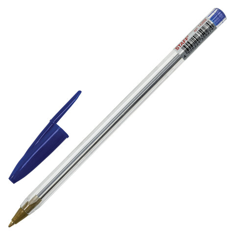 Ручка шариковая STAFF Basic BP-04, СИНЯЯ, линия письма 0,5 мм, с штрихкодом, 143868
