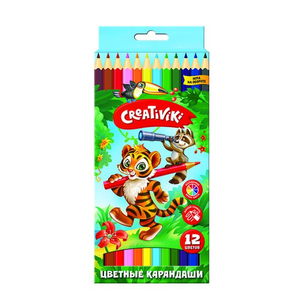 Карандаши цветные Creativiki, 12 цветов, шестигранные, дерево, заточенные арт.КЦ12КР