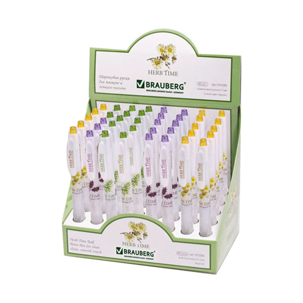 Ручка шариковая автоматическая с грипом BRAUBERG Herb Time, СИНЯЯ, корпус ассорти, узел 0,7 мм. линия 0,35 мм. синяя, 141286
