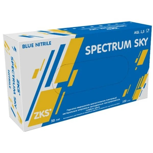 Перчатки смотровые нитриловые ZKS Spectrum Sky, голубые, 50 пар (100 штук), размер L 