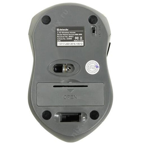 Мышь беспроводная DEFENDER ACCURA MM-965, USB, 5 кнопок + 1 колесо-кнопка, оптическая, красно-серая, 52966/512030