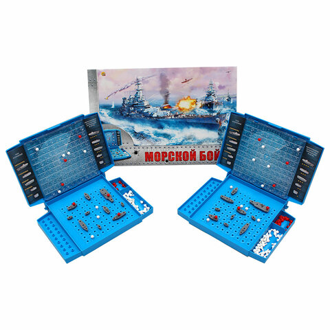 Игра настольная МОРСКОЙ БОЙ, игровое поле 2 шт., фишки, фигурки кораблей, ИН-1760/665008