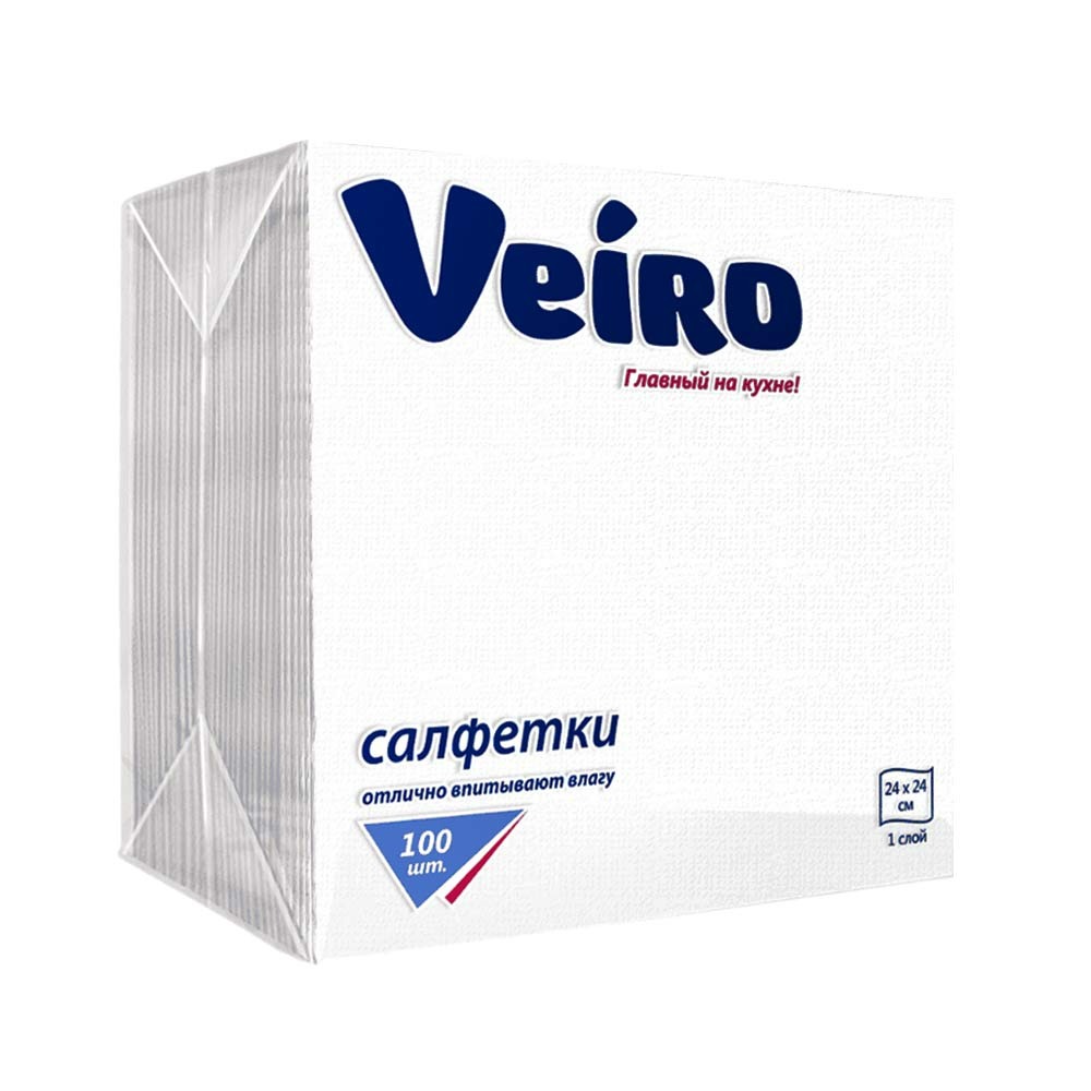 Салфетки бумажные VEIRO 100шт. белые, тисненые 24х24см. 100% целлюлоза