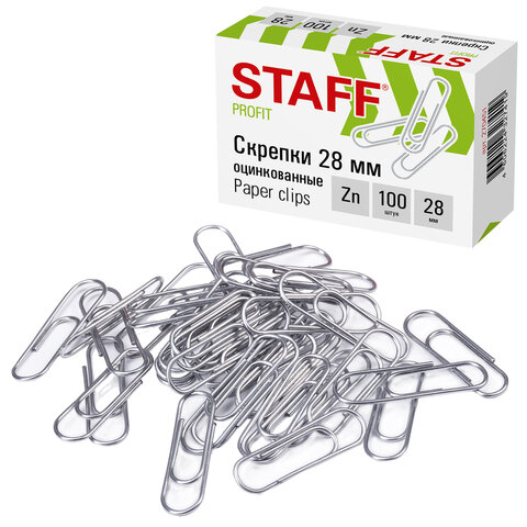 Скрепки STAFF 28 мм. оцинкованные, 100 шт. в картонной коробке, 270451