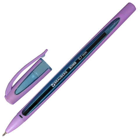 Ручка шариковая масляная BRAUBERG BOMB GT Pastel, СИНЯЯ, прорезиненный корпус ассорти, узел 0,7 мм, линия письма 0,35 мм, 143347