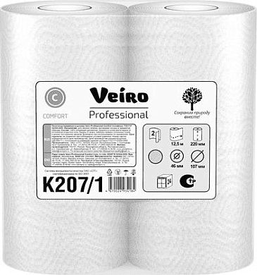 Полотенца бумажные двухслойные Veiro Professional Comfort в рулонах, упаковка 2 руллона, арт..K207/1