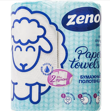 Полотенца бумажные двухслойные белые ZENO 2шт,упак.