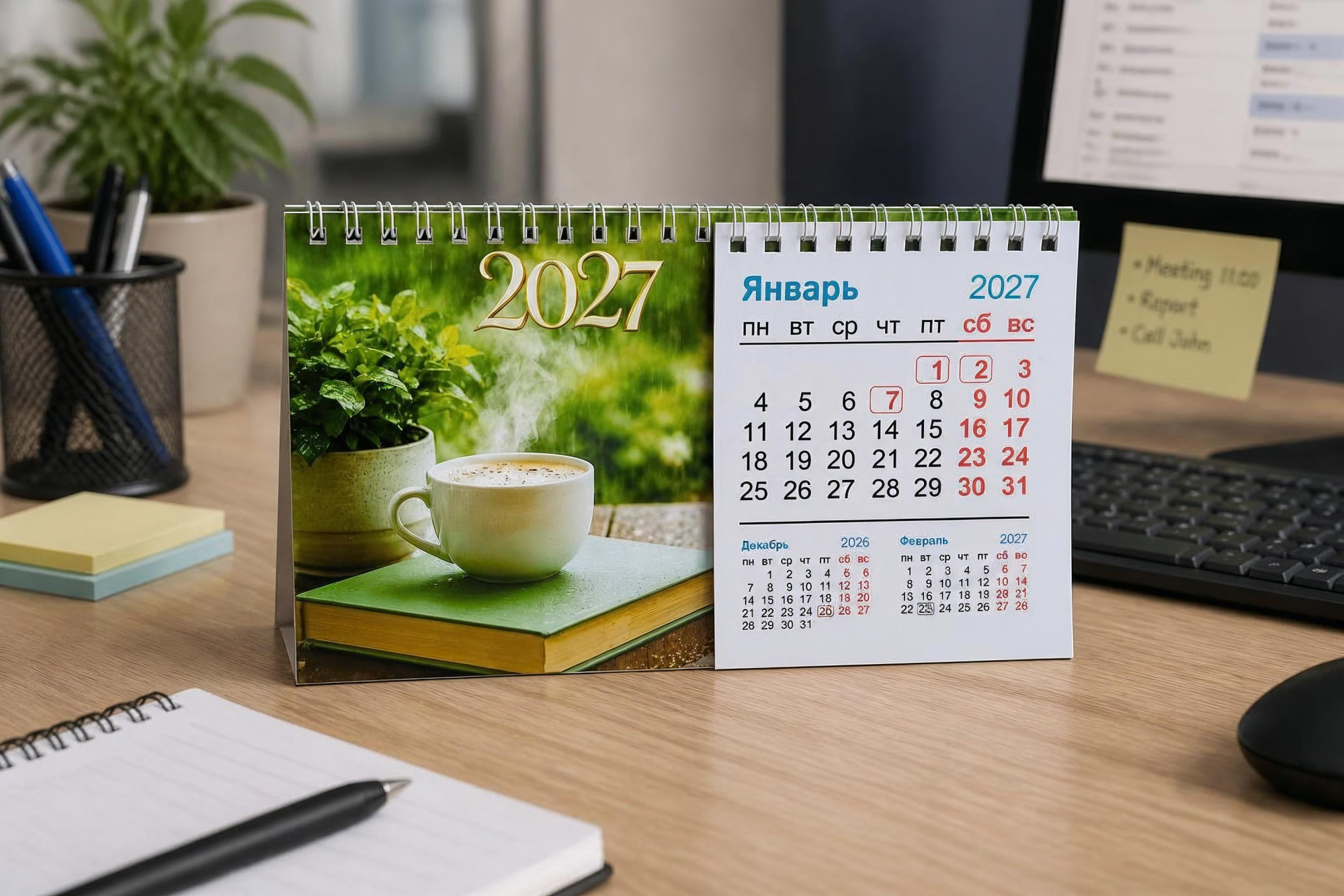 Календарь-домик на 2027г. 195х125мм. №10 Чашка кофе, спираль, ламинация
