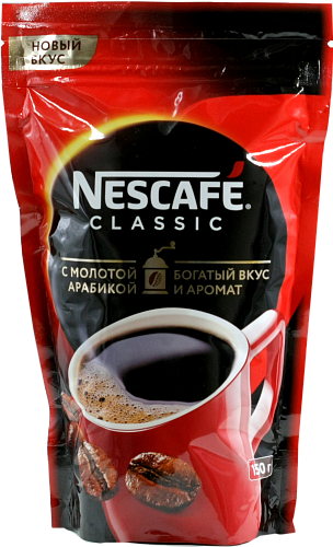 Кофе NESCAFE CLASSIC растворимый с молотым, 150гр. пакет
