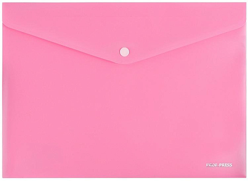 Папка-конверт с кнопкой PROF-PRESS, формат А4, пластик 180 мкм. РОЗОВАЯарт.ПК-3025
