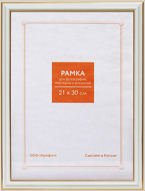 Фоторамка 21х30см. А4, пластик, цвет БЕЛАЯ №2 с позолотой арт.RP 281