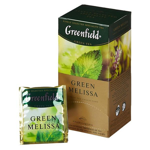 Чай GREENFIELD Green Melissa китайский зеленый байховый с мелиссой, ароматом мяты и лимона 1,5гр*25пак.