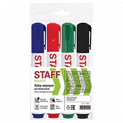 Набор маркеров стираемых для белой доски STAFF Manager, 4 цвета, 5мм. с клипом, 151495