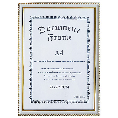 Фоторамка 21х30см. А4, пластик, Document Frame, БЕЛАЯ с позолотой арт.109-2