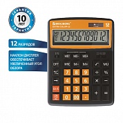 Калькулятор настольный BRAUBERG EXTRA-12-BK, 206x155мм. 12 разрядов, двойное питание, ЧЕРНО-ОРАНЖЕВЫЙ, 250478