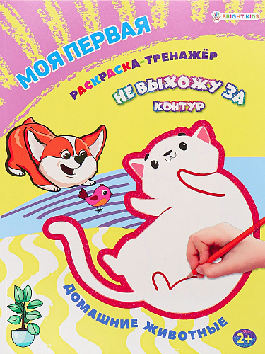 Моя первая раскраска-тренажёр ДОМАШНИЕ ЖИВОТНЫЕ, А4, 12 листов, блок офсет, арт.Р-0112