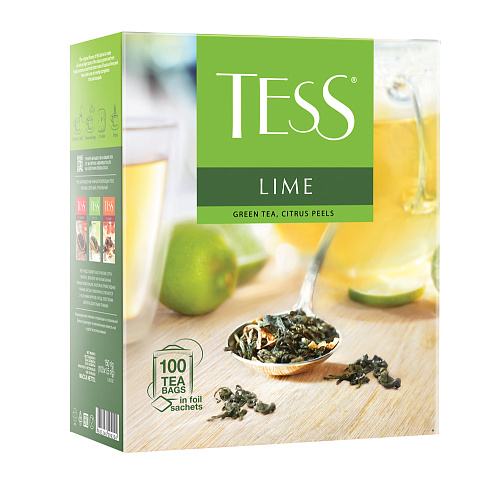 Чай TESS LIME зеленый листовой чай с цедрой цитрусовых, 100 пак. 150гр.