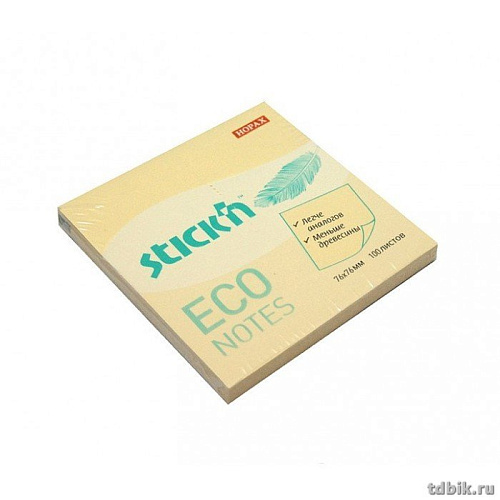 Блок клейкий Stick'n ECO 76х76 мм. 100 л. пастель желтый арт.21745
