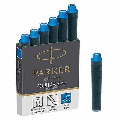 Картриджи чернильные PARKER Мини "Cartridge Quink", КОМПЛЕКТ 6 шт., смываемые чернила