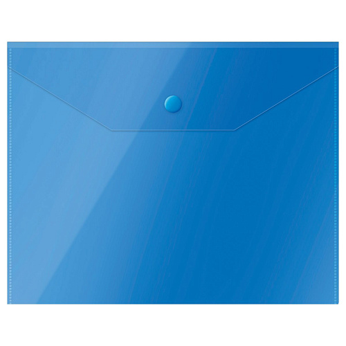 Папка-конверт на кнопке СТАММ А5 (190х240мм), 150мкм, пластик, прозрачная, СИНЯЯ арт.ММ-31906