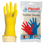 Перчатки хозяйственные латексные PACLAN Professional, х/б напыление, желтые