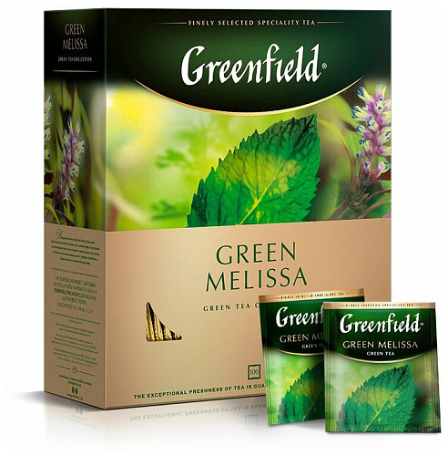 Чай GREENFIELD Green Melissa китайский зеленый байховый с мелиссой, ароматом мяты и лимона 1,5гр*100пак.