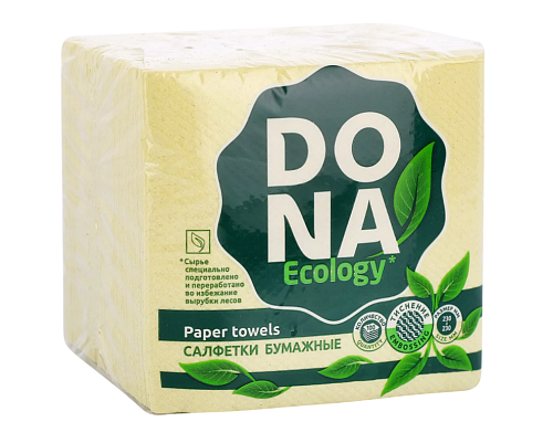 Салфетки бумажные DONA ECOLOGY 100шт. желтыетисненые, целлюлоза, 23х23см.