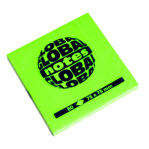  Блок клейкий GLOBAL NOTES 75 x 75 мм. 80 л. зелёный неон