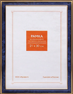Фоторамка 21х30см. А4, пластик, цвет СИНЯЯ №2 с позолотой арт.PR 284