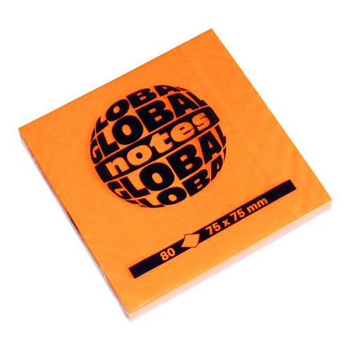  Блок клейкий GLOBAL NOTES 75 x 75 мм. 80 л. оранжевый неон