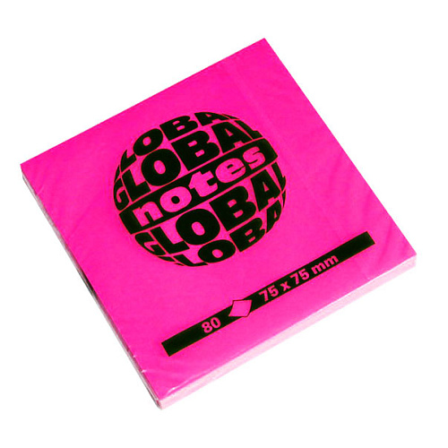  Блок клейкий GLOBAL NOTES 75 x 75 мм. 80 л. розовый неон