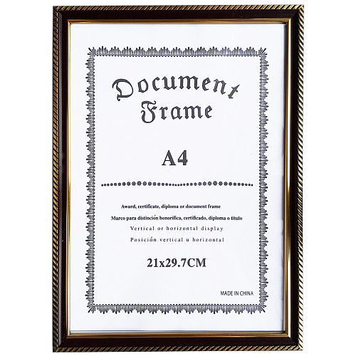 Фоторамка 21х30см. А4, пластик, Document Frame, ТЕМНЫЙ ОРЕХ с позолотой арт.109-1