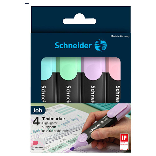 Набор текстовыделителей Schneider JOB 4 цвета, ПАСТЕЛЬ, 1-5мм, картонная упаковка арт.115098