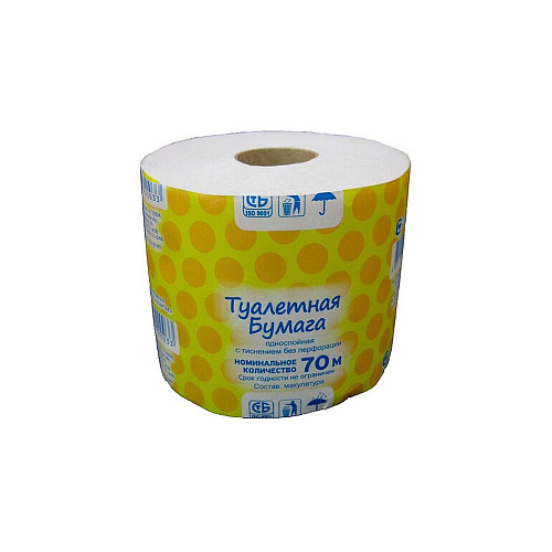 Бумага туалетная со втулкой, 70 м.
