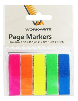 Закладки пластиковые клейкие WORKMATE 12х45мм. 25шт.х5цв. неон, арт.14-5492