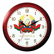 Часы настенные TROYKATIME, Герб и флаг РБ, диаметр 290 мм., материал пластик, обод бордовый11131164