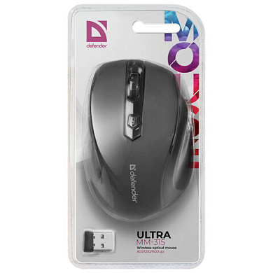 Мышь беспроводная DEFENDER Ultra MM-315, USB, 5 кнопок + 1 колесо-кнопка, оптическая, черная, 52315/513324