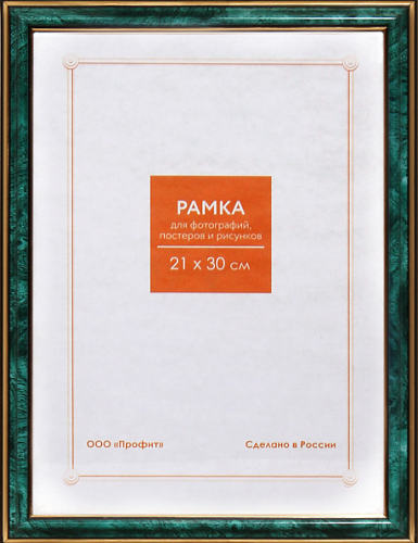 Фоторамка 21х30см. А4, пластик, цвет ЗЕЛЕНАЯ №2 с позолотой арт.PR 285