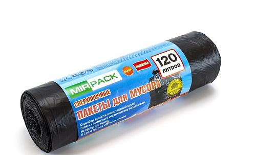 Мешки для мусора 120л. Mirpack 70*110см. 48мкм. ПВД, 10шт., черные 12005801