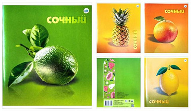 Тетрадь А5 48 л. СОЧНЫЙ, скоба, клетка, обложка картон, лак, тиснение, ассорти, арт.С1315