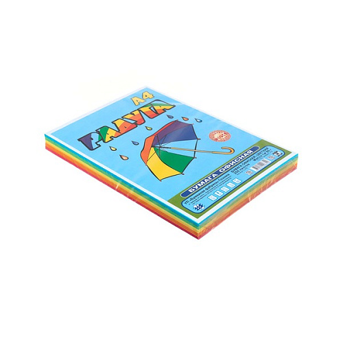 Бумага цветная А4 РАДУГА, 5 цветов, 80г/м. 250л. 